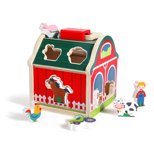 Montessori Wooden Animal Barn Shape Sorter – Cognitive Matching Educational Toy for Toddlers