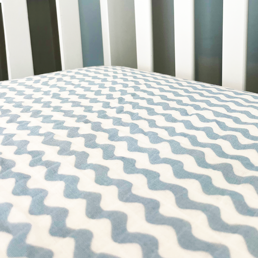 Waves Muslin Cotton Crib Sheet - Blue - ittybittybubba