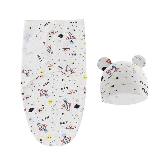 Cotton Baby Swaddle Wrap with Hat - Rocket