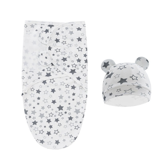 Cotton Baby Swaddle Wrap with Hat - Stars