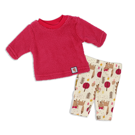 Magenta Fox Girl's Sherpa Jogger Set - ittybittybubba