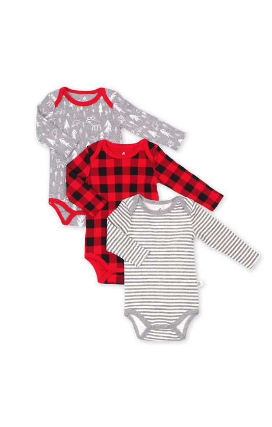 Cotton Buffalo Plaid Long Sleeve Bodysuits - ittybittybubba