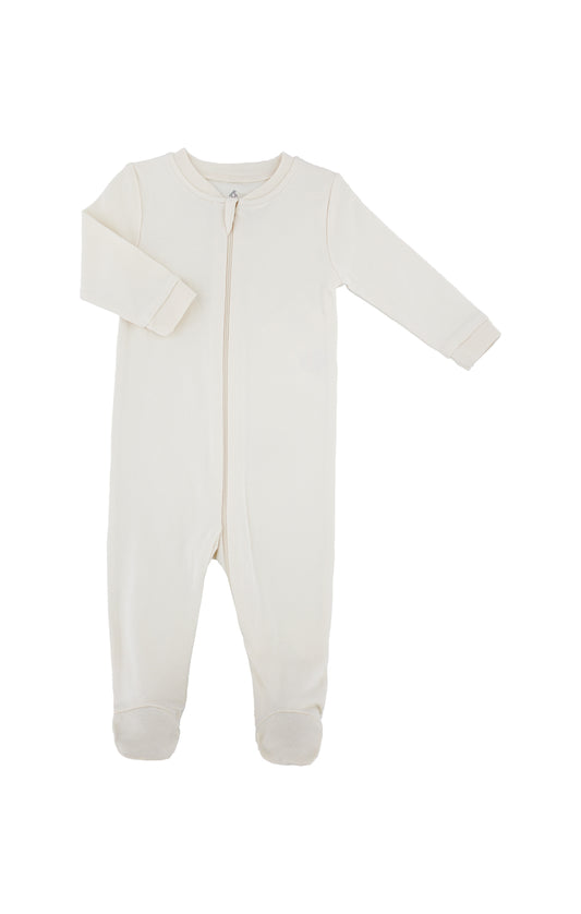 Organic Cotton Eggnog Front Zip Footed Sleeper - ittybittybubba