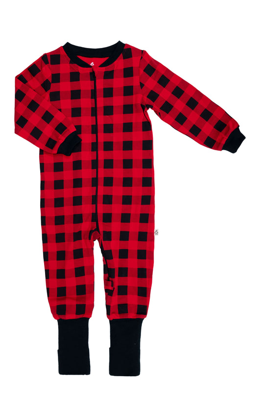 Buffalo Plaid Convert-a-foot Baby Sleeper Bodysuit - ittybittybubba