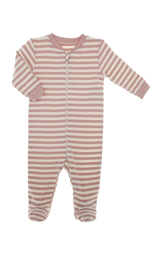 Organic Cotton Misty Pink Front Zip Footed Sleeper - ittybittybubba